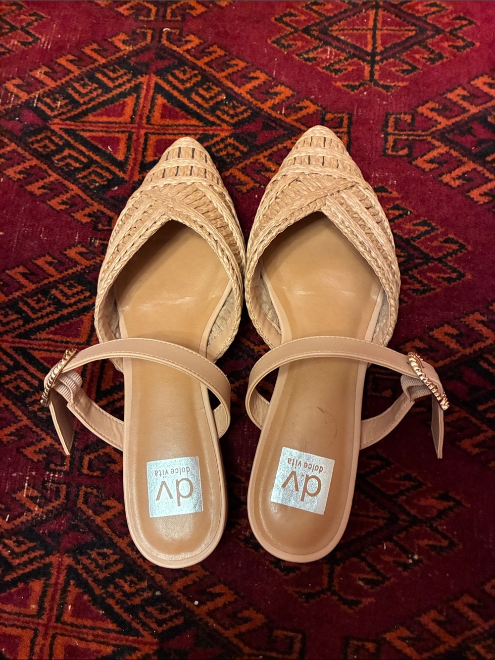 Dolce Vita Beige Woven Pointed Mule with Ankle Strap - Picture 2 of 3
